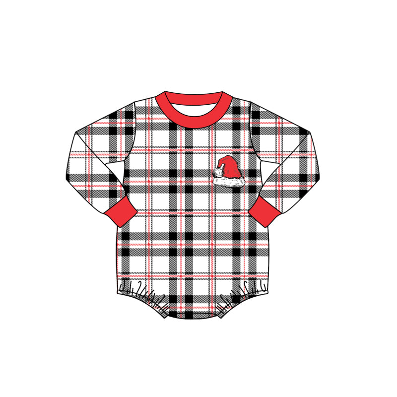 Long sleeves plaid Christmas hat baby kids romper