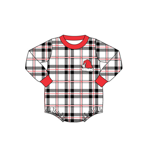 Long sleeves plaid Christmas hat baby kids romper