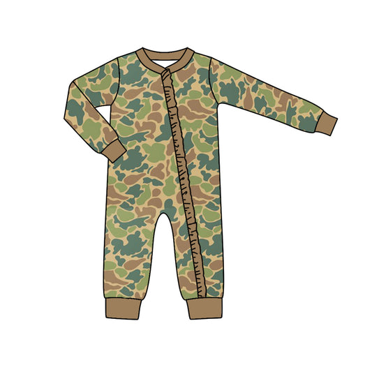 Long sleeves camo ruffle baby girls zipper romper