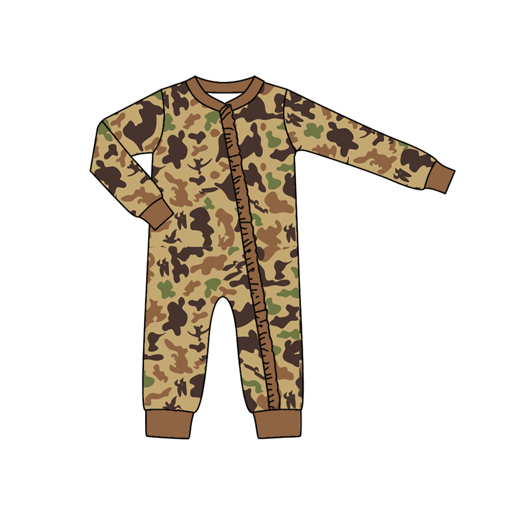 Long sleeves duck camo baby girls zipper romper