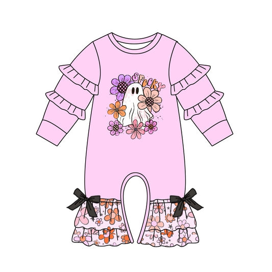 Spooky ghost floral ruffle baby girls Halloween romper