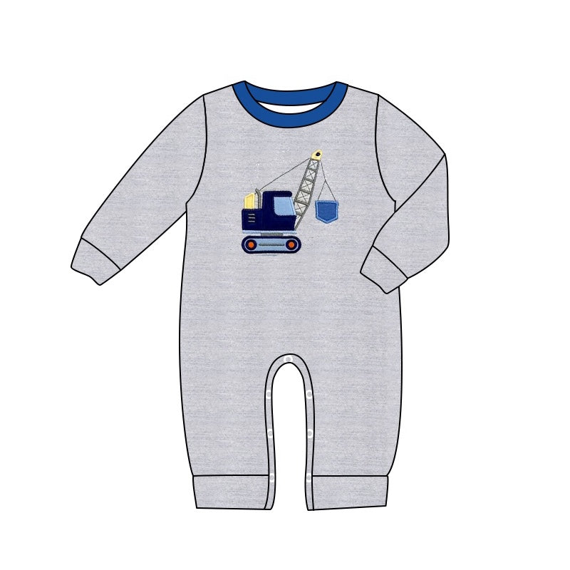 Grey long sleeves constructions baby boy romper