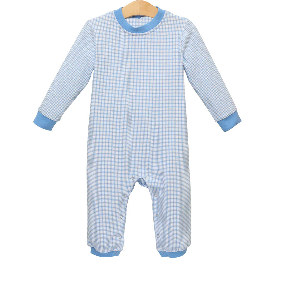 Blue plaid long sleeves baby kids romper