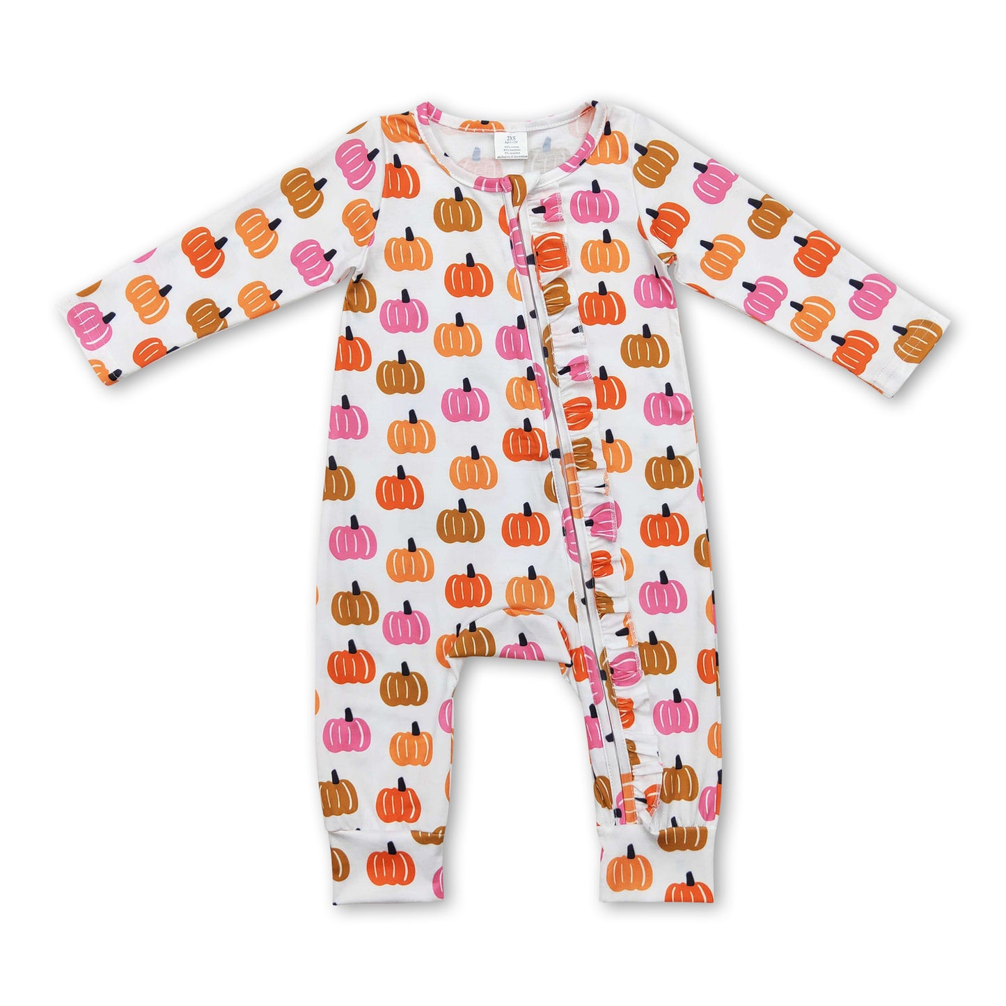 Pink pumpkin long sleeves baby boys zipper fall romper