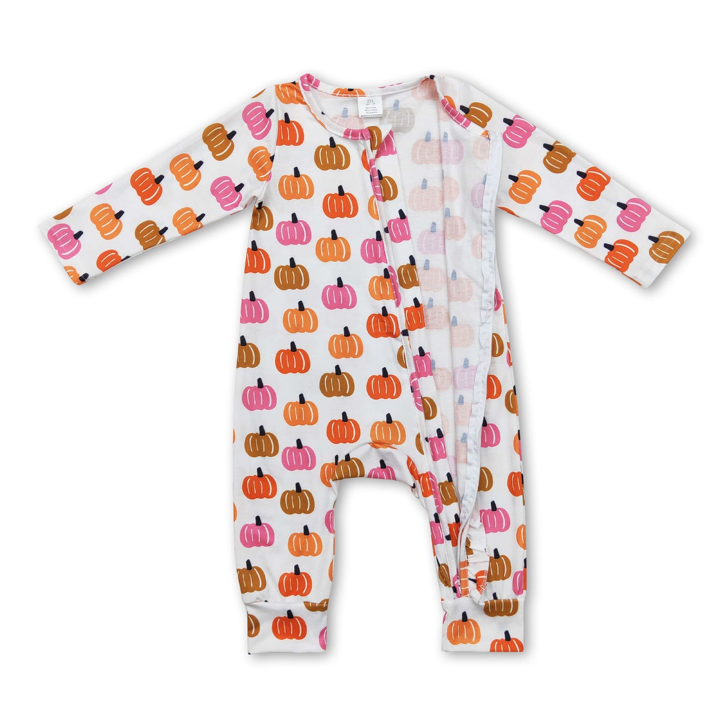 Pink pumpkin long sleeves baby boys zipper fall romper