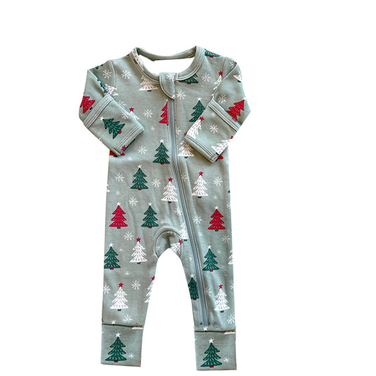 Long sleeves red Christmas tree baby boys zipper romper