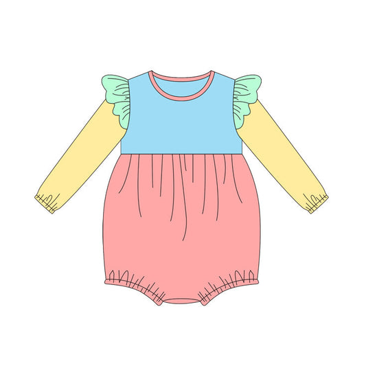 Long sleeves solid colors baby girls romper