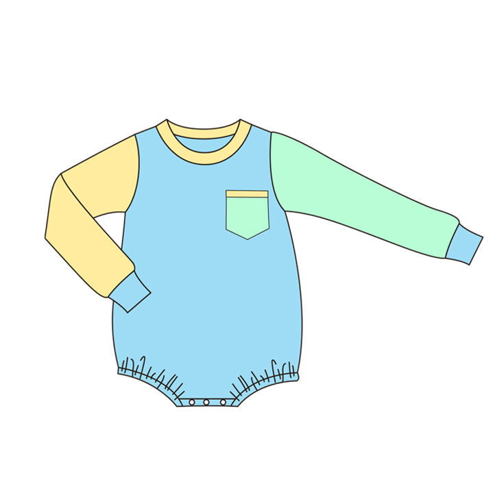 Long sleeves solid colors pocket baby boys romper