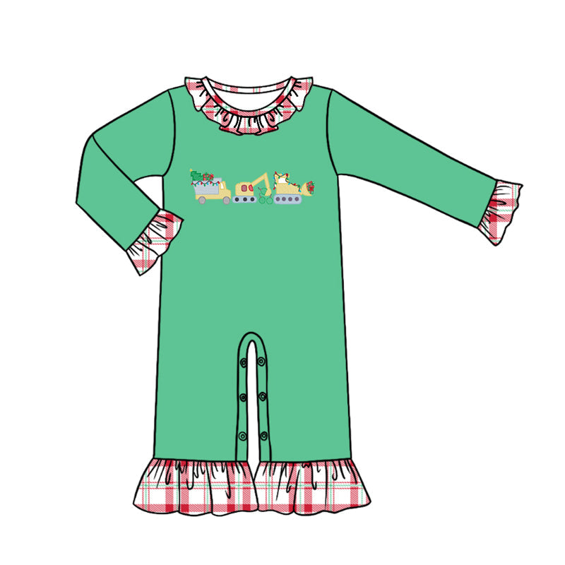 Long sleeves constructions Christmas tree girls romper