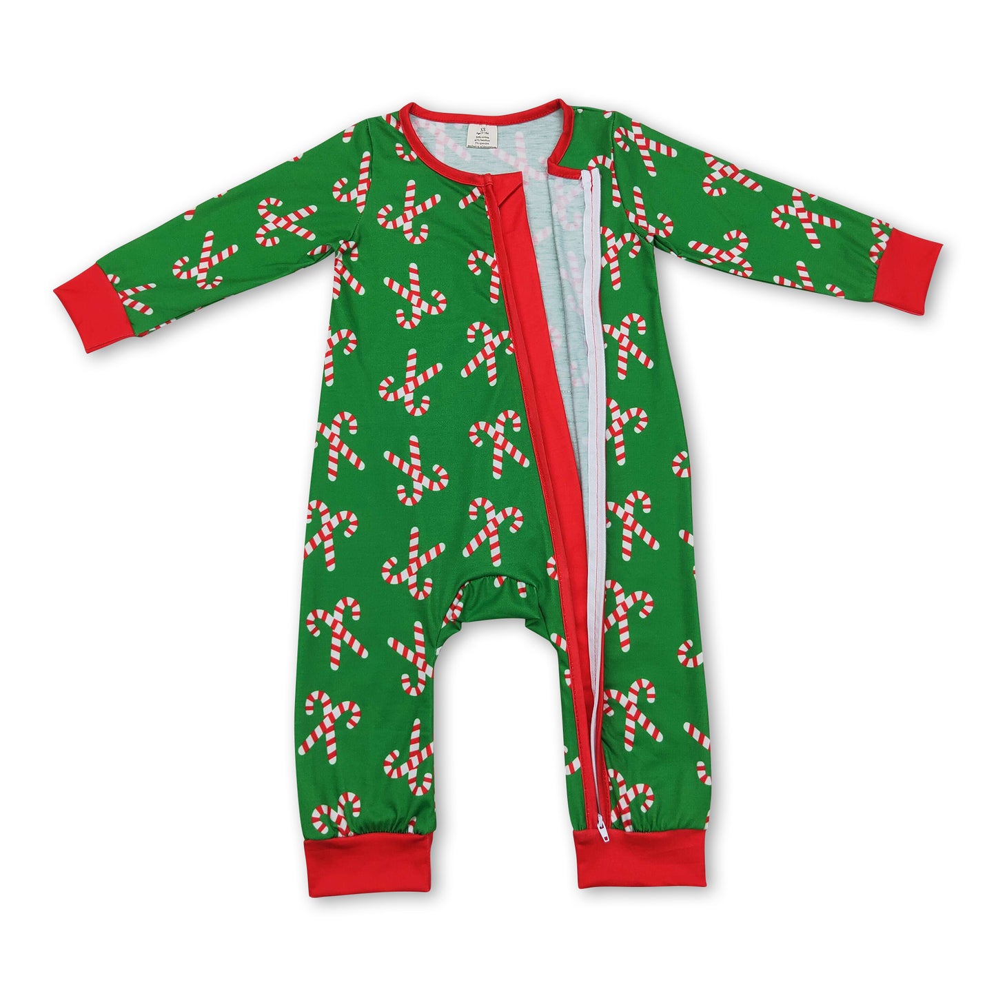 Green candy cane baby boys Christmas zipper romper