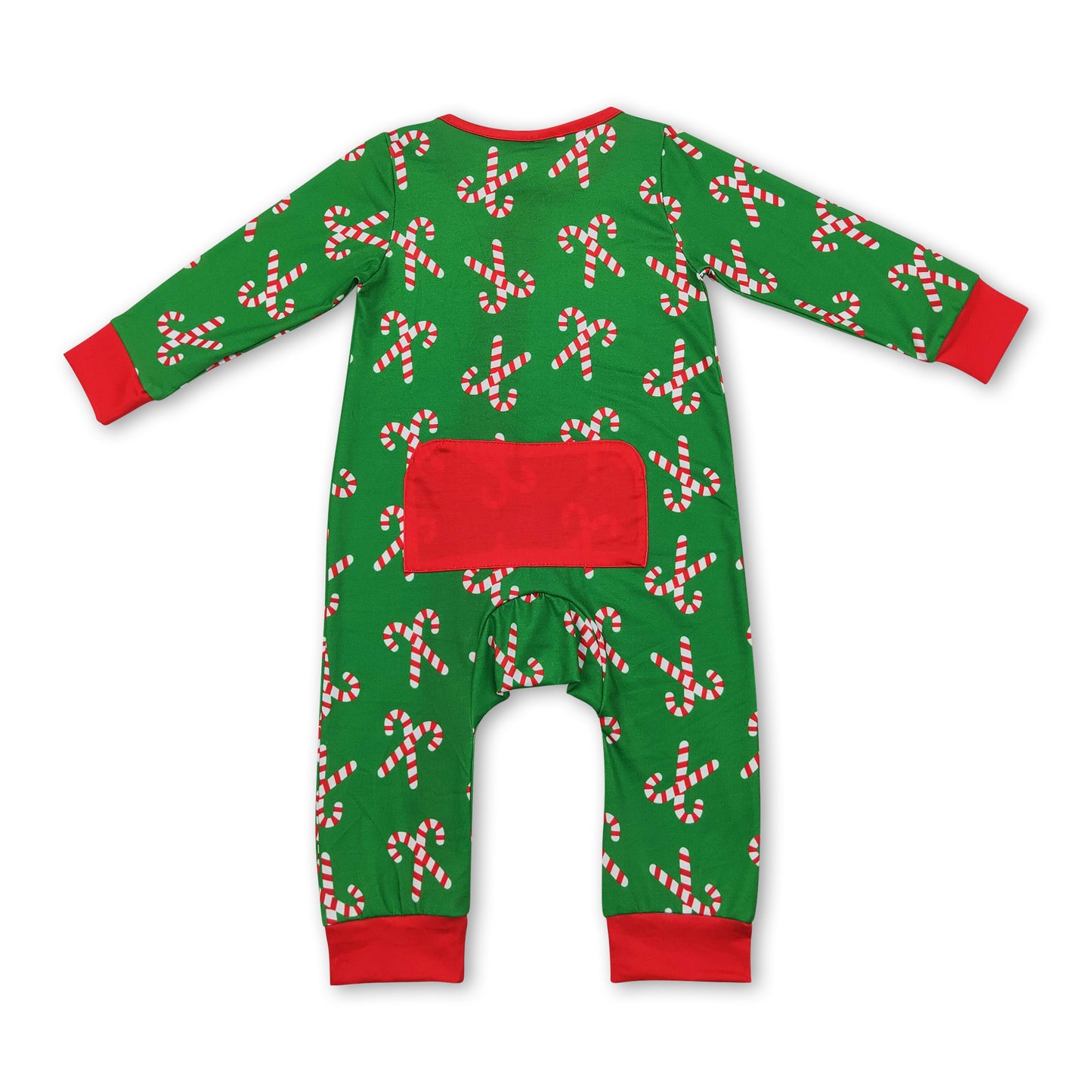 Green candy cane baby boys Christmas zipper romper