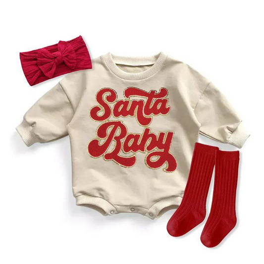 Long sleeves santa baby kids Christmas romper