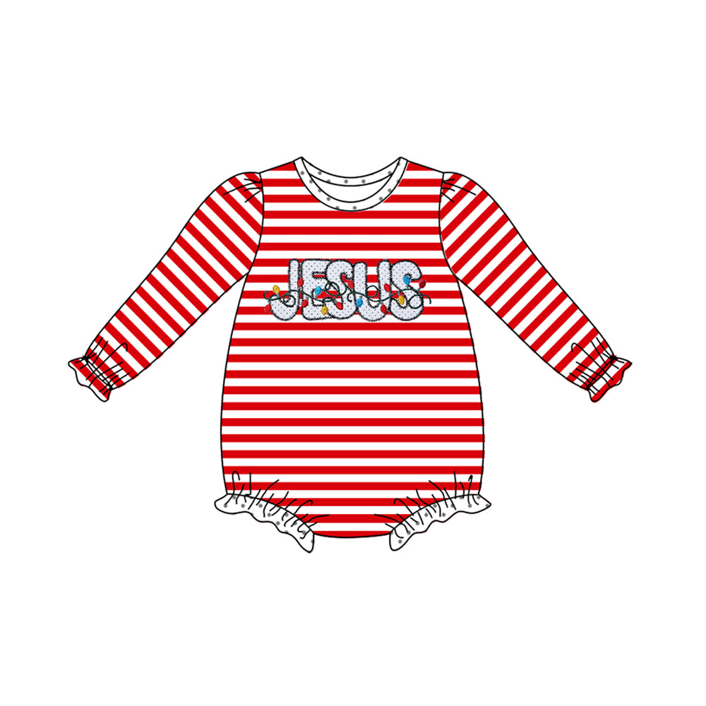 Red stripe jesus Christmas lighting baby girls romper