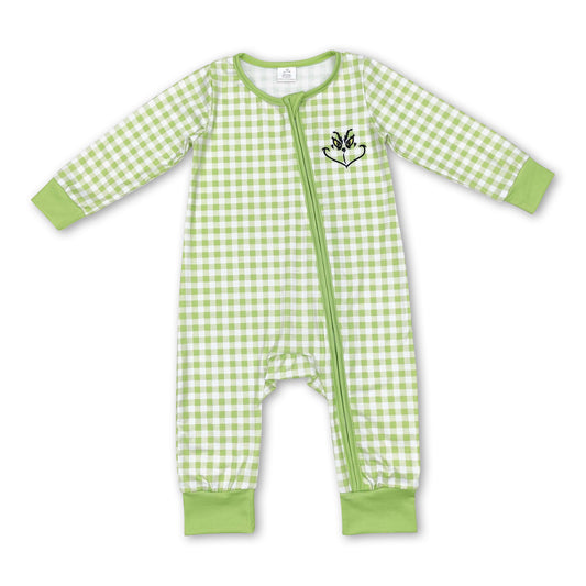 Green face plaid long sleeves baby Christmas romper