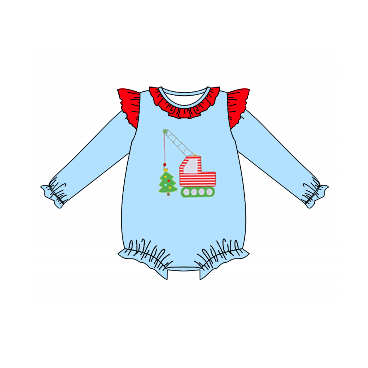 Long sleeves constructions Christmas tree baby girls romper