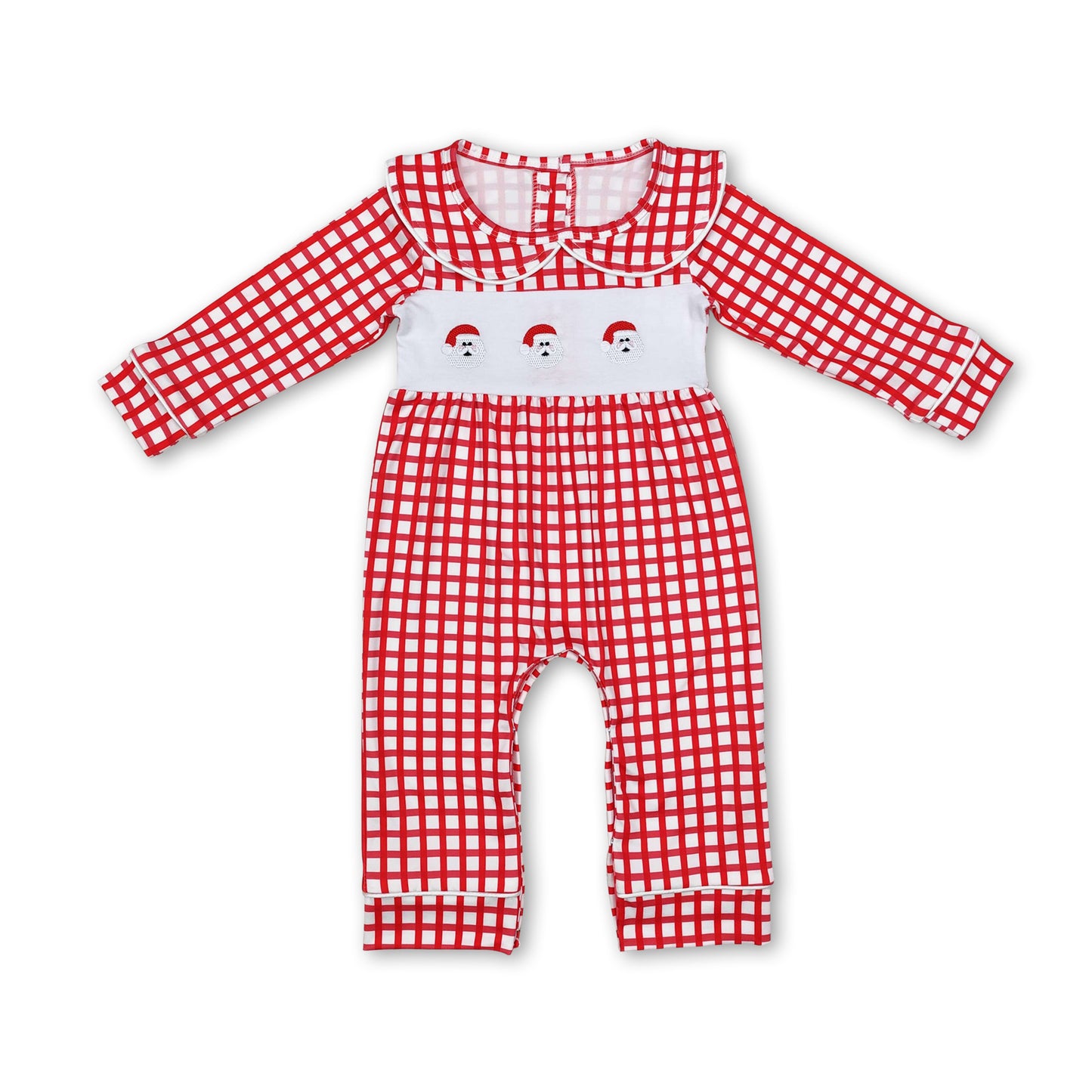 Red plaid long sleeves santa baby boy Christmas romper