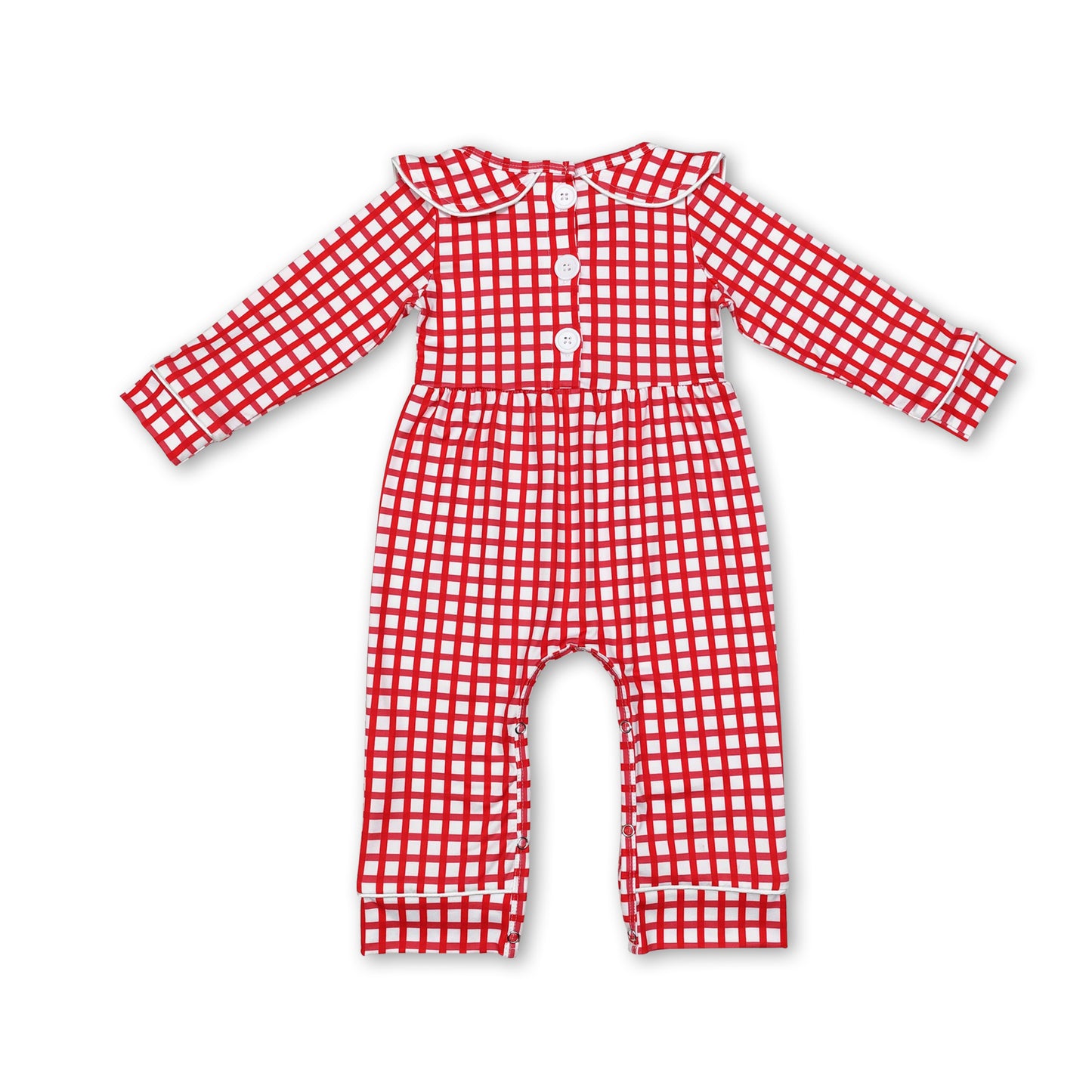 Red plaid long sleeves santa baby boy Christmas romper