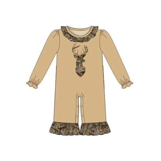 Long sleeves camo deer ruffle baby girls romper