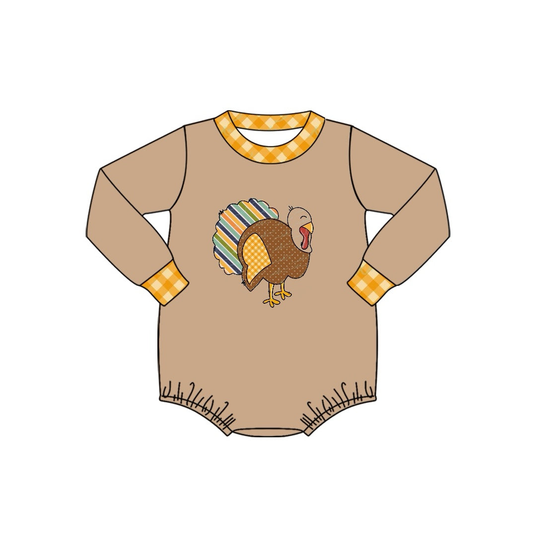 Long sleeves khaki turkey baby boys Thanksgiving romper