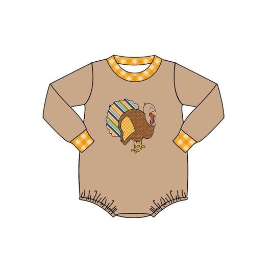 Long sleeves khaki turkey baby boys Thanksgiving romper