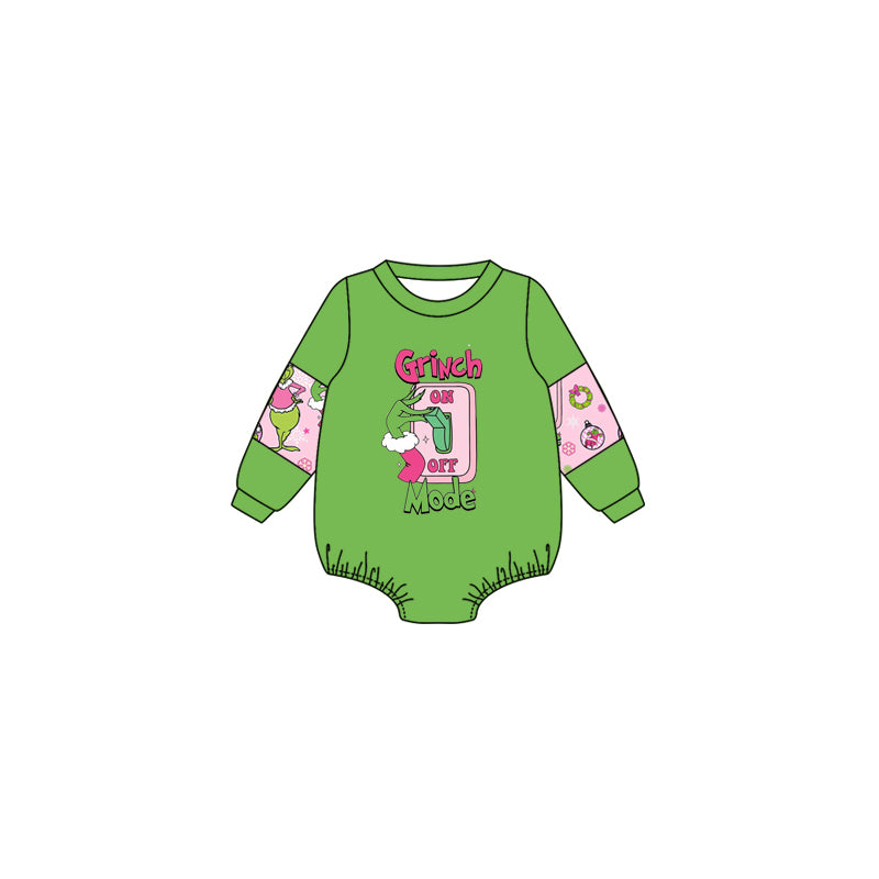 Long sleeves green face baby girls Christmas romper