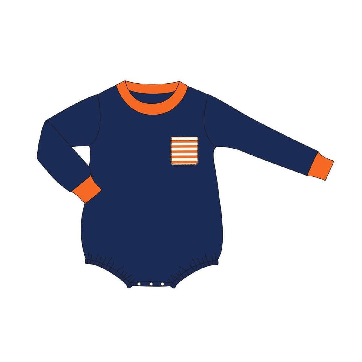 Orange stripe pocket long sleeves baby boy romper