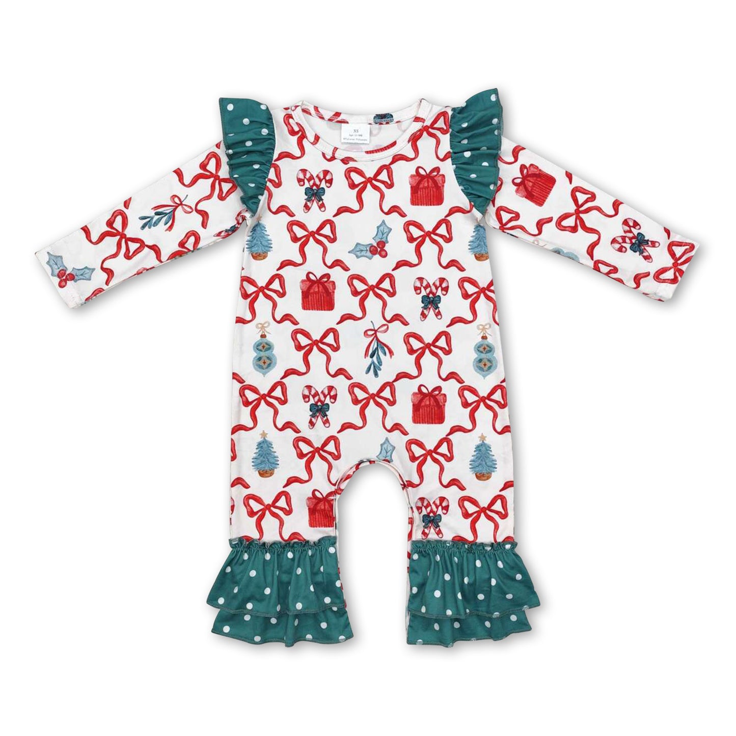 Polka dots bow gift baby girls ruffle Christmas romper