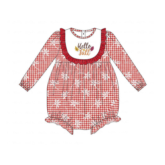 Hello fall plaid long sleeves baby girls romper
