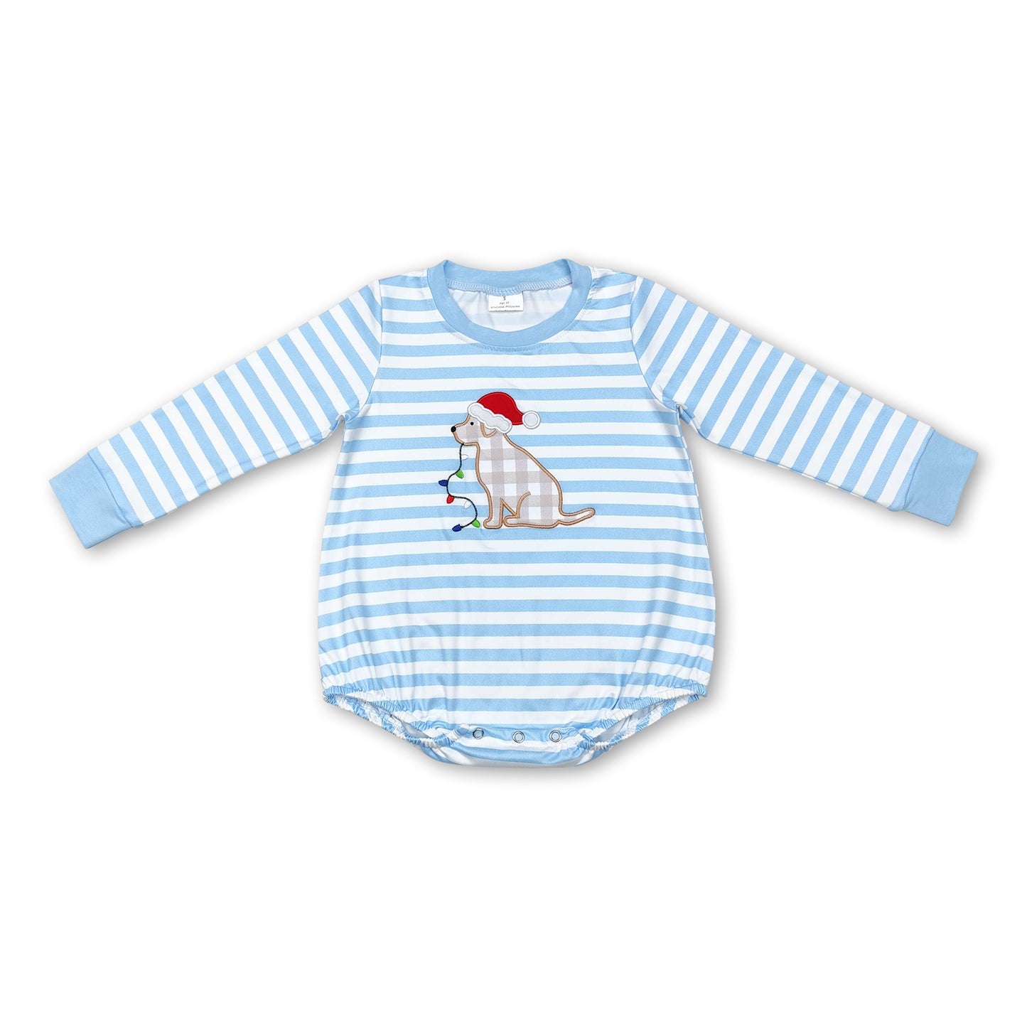 Light blue stripe dog Christmas lighting baby boys romper