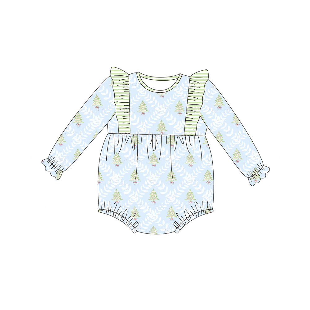 Light blue Christmas tree baby girls Christmas romper