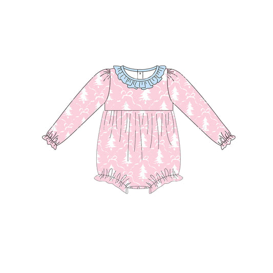 Pink Christmas tree ruffle baby girls Christmas romper