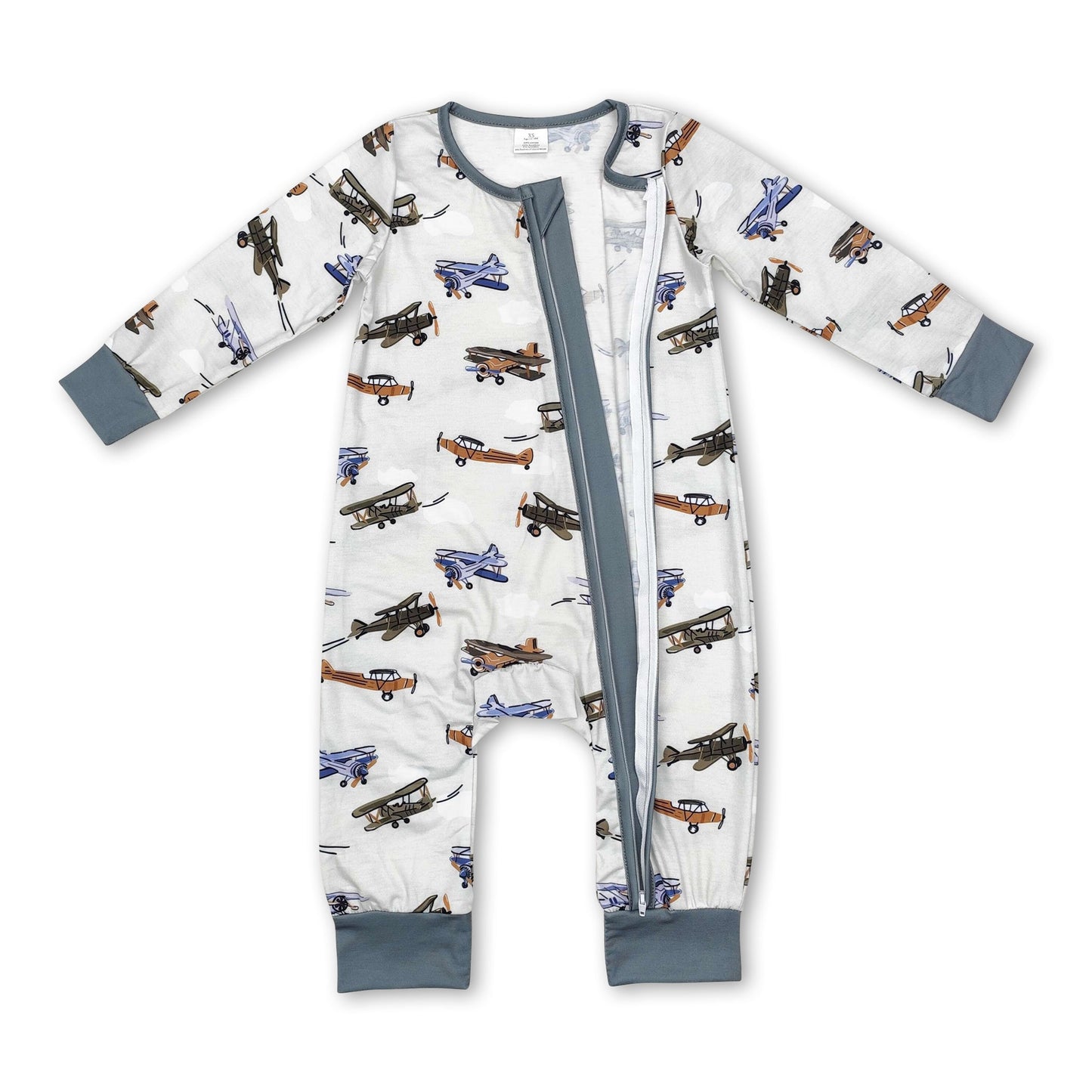 Long sleeves airplane baby boy zipper romper