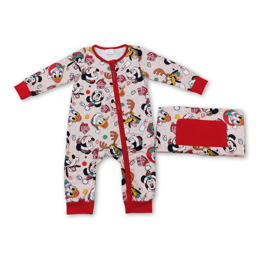 Duck mouse deer baby boys Christmas zipper romper