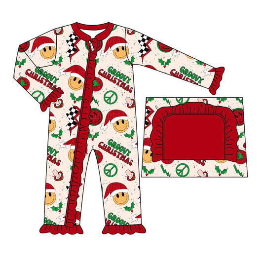 Christmas hat smile baby girls Christmas zipper romper