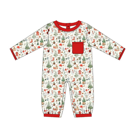 Christmas tree candy cane pocket baby boy romper