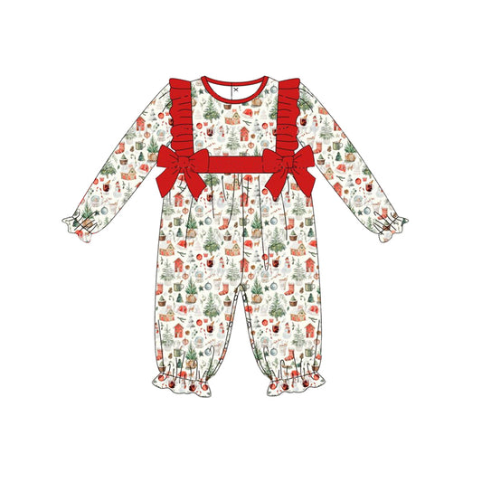 Christmas tree candy cane ruffle baby girl romper