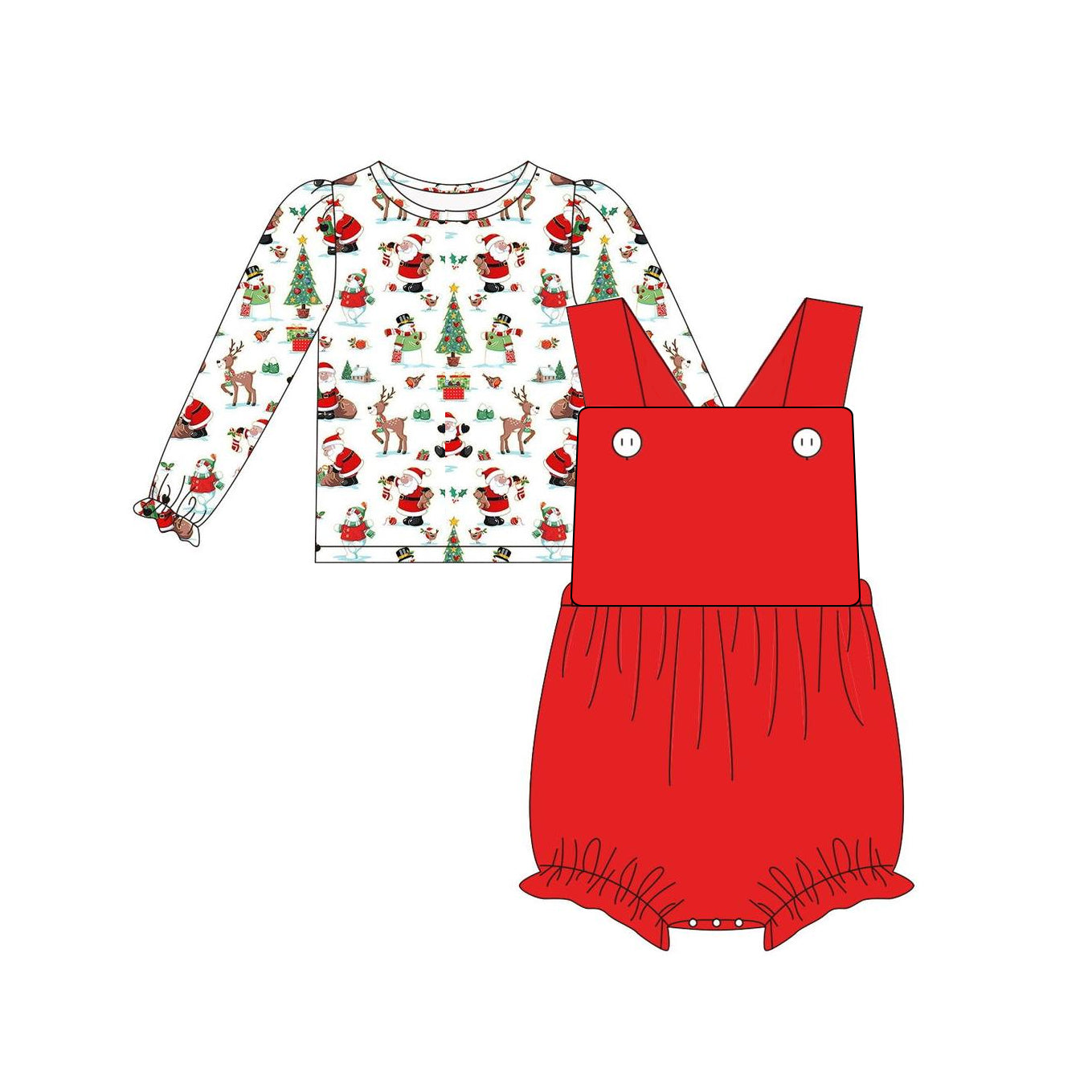 Santa deer Christmas tree top red romper baby girls romper