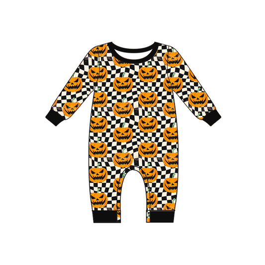 Black long sleeves plaid pumpkin baby boy Halloween romper