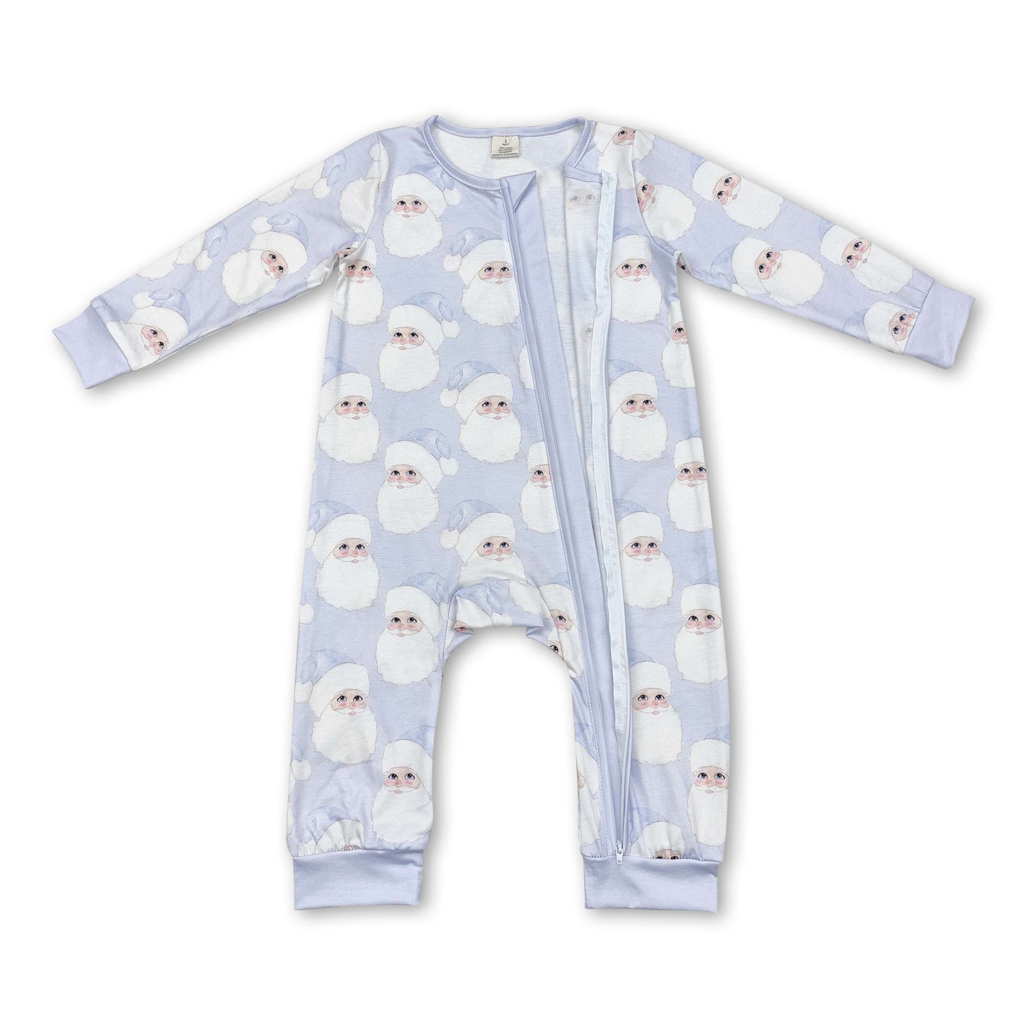 Light blue santa baby boys Christmas zipper romper