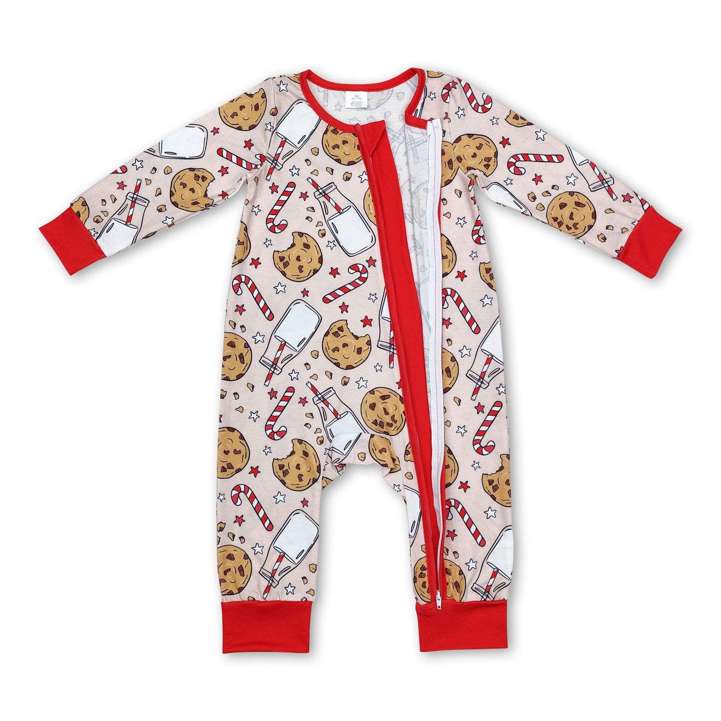 Cookie milk candy cane baby kids Christmas zipper romper