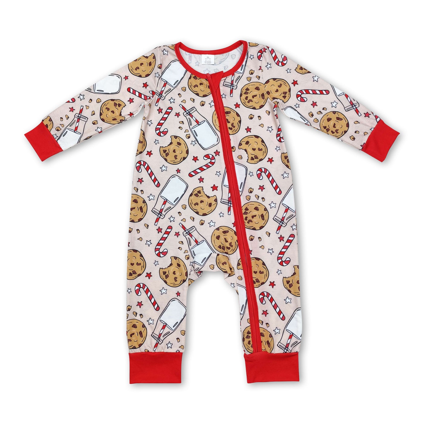 Cookie milk candy cane baby kids Christmas zipper romper