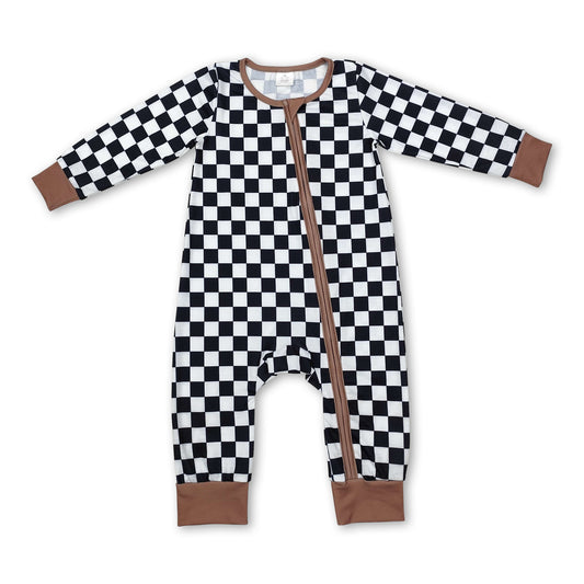 Long sleeves plaid baby kids zipper romper
