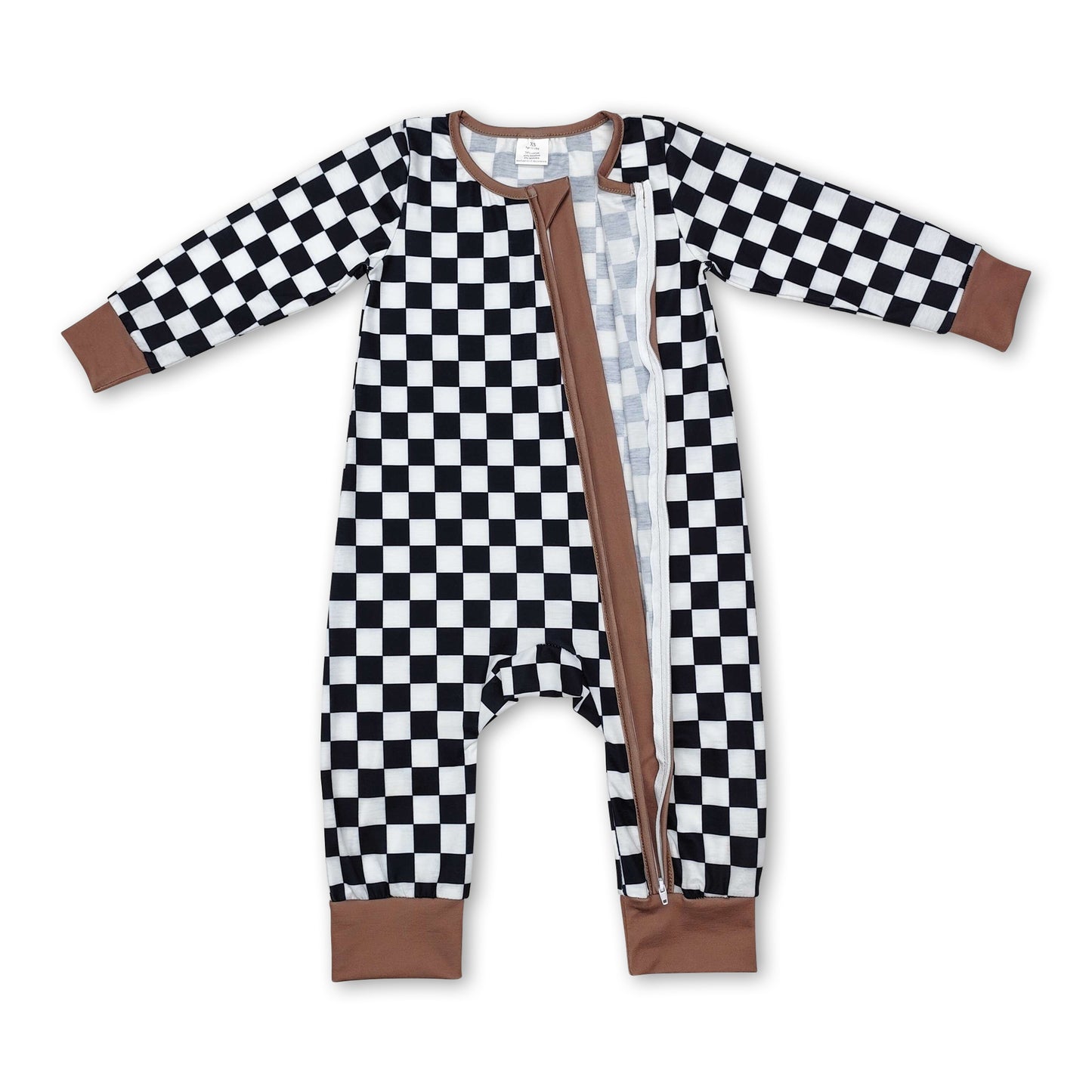 Long sleeves plaid baby kids zipper romper
