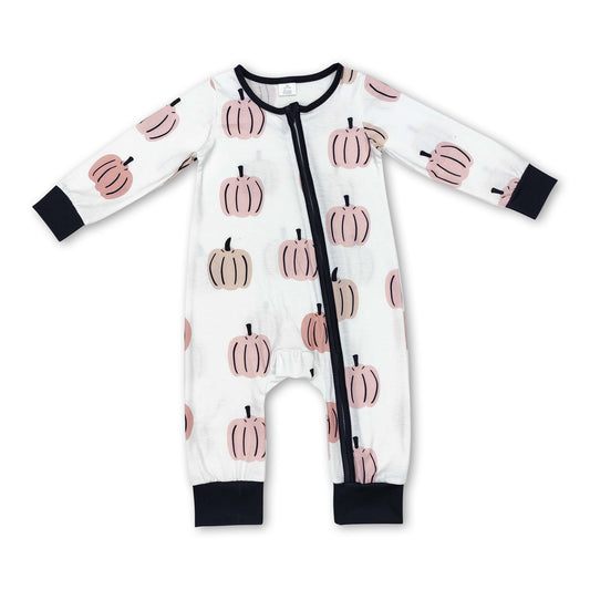 Long sleeves pumpkin baby kids fall zipper romper