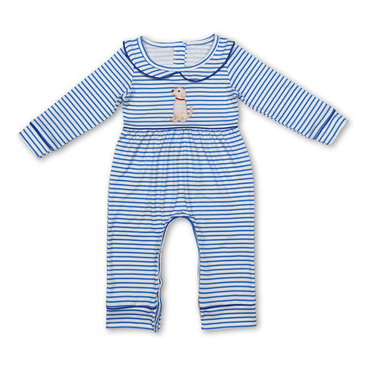 Blue stripe long sleeves dog baby boys romper