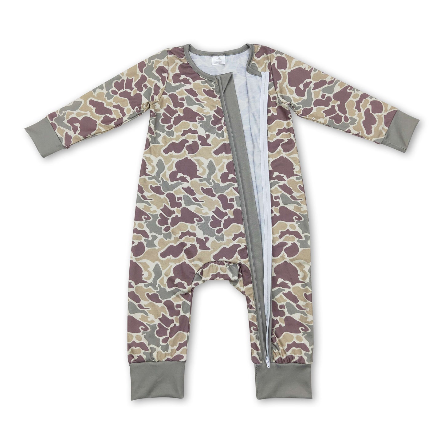 Long sleeves green camo baby kids zipper romper