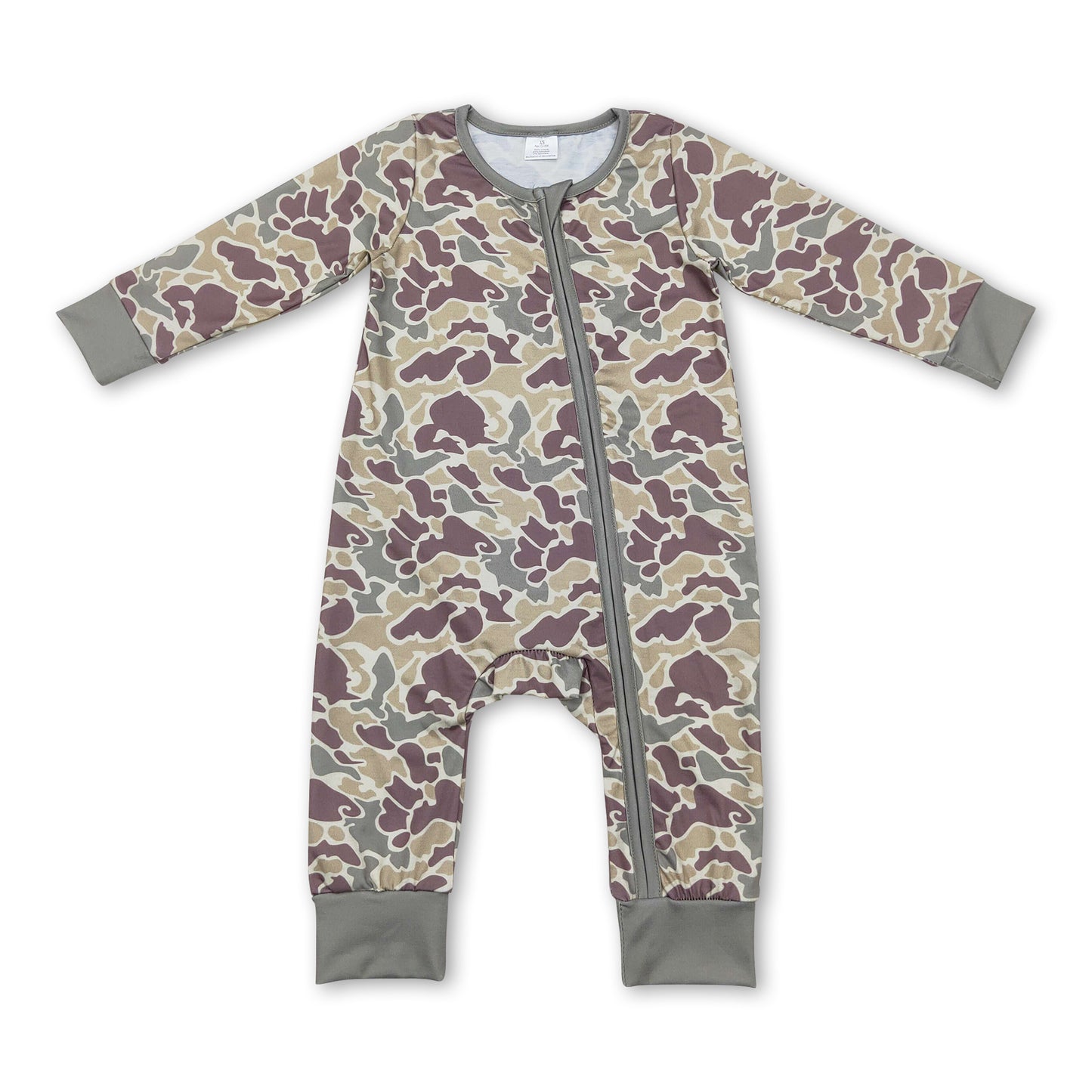 Long sleeves green camo baby kids zipper romper