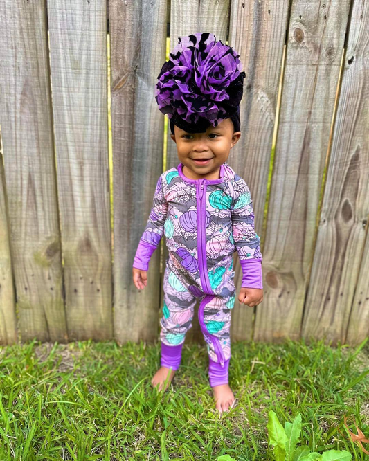 Colorful pumpkin bat baby girls Halloween zipper romper