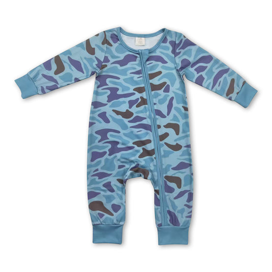 Light green camo long sleeves baby boy zipper romper