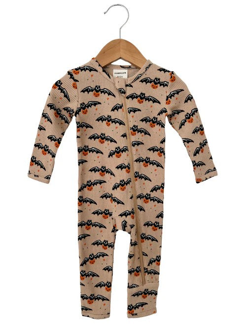 Khaki pumpkin bat baby Halloween zipper romper
